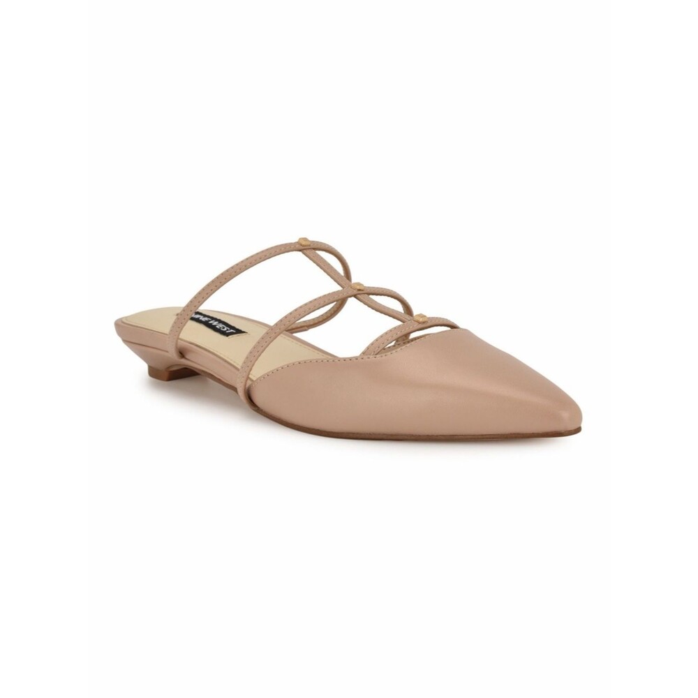 Nine West Paoly Strappy Pointed Toe Mule Flats Slip-On Dress Shoes Tan 6 NEW